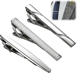 3 Pcs Krawattenklammer Für Herren - Silberfarbene Metall-Krawattennadeln Für Herren, Zeitloses Modeaccessoire Für Krawatten, Hochzeiten, Business-Anlässe, Geburtstage Und Den Alltag