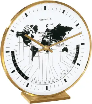 Hermle 22704-002100 Messing-Stiltischuhr, Gold Weltanzeige
