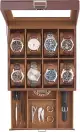 ProCase Uhrenbox mit 8 Fächern, 2 Ebenen Uhrenkasten mit Glasdeckel, Uhrenkoffer mit herausnehmba...