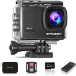 Apexcam M80Air mit 64G Karte Action Cam 4K60FPS 64MP WiFi Sportskamera Unterwasserkamera 40m Wasserdicht EIS Stabilisierung 8X Zoom 2.4G Fernbedienung 2x1350mAh Akkus mit Zubehör-Set