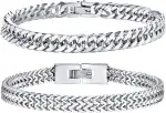 Herren Armband Edelstahl Armbänder Panzerkette - 2 Stücke Silber Schwarz Gold Herrenarmbänder für Männer Jungs Kubanische Armband 8mm Breite 19cm/21cm/23cm Länge Geschenke für Ehemann Papa Sohn Bruder