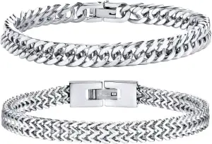 Herren Armband Edelstahl Armbänder Panzerkette - 2 Stücke Silber Schwarz Gold He