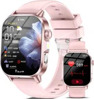 Smartwatch Damen mit EKG/ΒΙυtｚυcker/Schlaf/Aρnοe-Monitor/BMI/HRV/LED-Licht,2,0"Gesundheitsuhr mit 24H Blutdruckmessung SpO2 Harnsäure Pulsuhr Körpertemperatur, SOS-Notruf Fitnessuhr für iOS Android