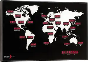 Lunartec Weltuhr: Digitale Weltzeit-Uhr mit 24 Weltstädten (Weltzeituhr, Globus 