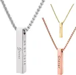 Stabanhänger mit Kette und personalisierter Gravur, Namen und Datum / Namenskette personalisiert mit Wunschgravur in Silber / Gold / Rosegold für Damen Frauen Herren / Halskette als personalisierte Geschenke