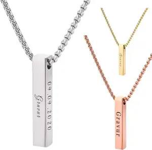 Stabanhänger mit Kette und personalisierter Gravur, Namen und Datum / Namenskett