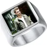 U7 Ringe für Herren Damen Personalisierter Ring mit Foto/Geburtsstein Edelstahl Siegelring mit Farbbild/Schwarzes Bild Fingerring mit Gravur Bandringe Memorial Souvenir Modeschmuck für Geburtstag