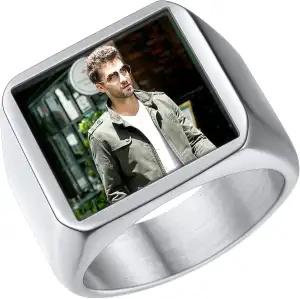 U7 Ringe für Herren Damen Personalisierter Ring mit Foto/Geburtsstein Edelstahl Siegelring mit Farbbild/Schwarzes Bild Fingerring mit Gravur Bandringe Memorial Souvenir Modeschmuck für Geburtstag