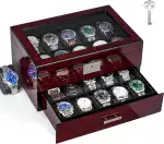 ANWBROAD Uhrenbox 20 Slots Watch Box Uhrenaufbewahrung für Männer mit großem Glasdeckel 2-Tier Uh...