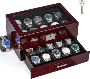 ANWBROAD Uhrenbox 20 Slots Watch Box Uhrenaufbewahrung für Männer mit großem Gla