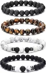 RANKEEF Perlenarmband Herren, 8 mm Perlenarmbänder Set, Stretch-Armbänder Herren, Verstellbares S...