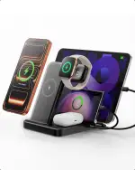 Intoval 5-in-1 Ladestation, kompatibel mit iPhones 17/17 Pro/17 Pro Max, iPad Pro/Air/Mini, Apple Watch 11/Ultra 3/Ultra 2/Ultra/10/9/8/7/6/SE, kabellose Ladestation für mehrere Geräte (G805, Schwarz)