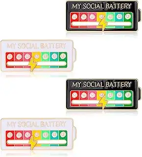 My Social Battery Pin, 4 Stück Lustige Broschen für Soziale Stimmung, Verstellba