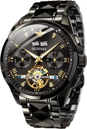 OLEVS Herrenuhren Automatik Skelett Mechanisch Selbstaufzug Luxus Diamant Saphirkristall Wasserdicht Wolframstahl Armbanduhr