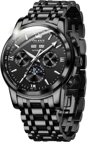 OUPINKE Herrenuhr Automatik Mechanische Armbanduhr mit Mondphase Wasserdicht Lum