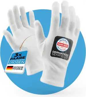 Baumwollhandschuhe aus 100% Baumwolle (Dermatest: Sehr Gut) weiße Handschuhe, we