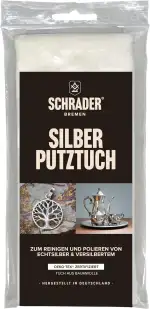 SCHRADER Silber Putztuch - Silberpflegetuch zum Polieren, zur Entfernung von Anlaufstellen - Schmuckreinigungstuch mit natürlichen Polierstoffen - 1 Tuch - Made in Germany