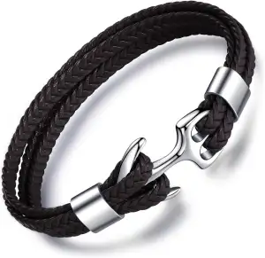 Unendlich U Armband aus Leder, mehrlagig, mit Retro-Anker aus Edelstahl, Armband