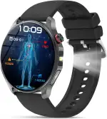 2026 Smartwatch Herren Damen mit EKG+HRV/ΒΙυτｚυcker/BMI/Harnsäure/LED-Licht, 1,43" AMOLED Gesundheitsuhr mit 24H ΒΙυtdrυck SpO2 Apnoe Schlafmonitor SOS-Notruf Fitnessuhr Android/iOS (Schwarz)