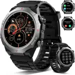 Militär Smartwatch Herren Damen, Smart Watch mitTelefonfunktion 1,39" Touchscreen, Herzfrequenzmonitor Schlafmonitor IP68 Wasserdicht Sportuhr, 110+ Sportmodi Fitnessuhr für iOS Android, Schwarz