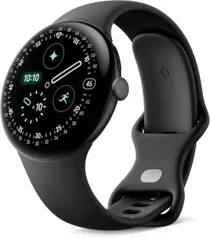 Google Pixel Watch 4 (45 mm) – Android-Smartwatch mit umfassendem Gesundheits- und Fitness-Tracking und Unterstützung von Gemini – Aluminiumgehäuse in Matte Black – Sportarmband in Obsidian – LTE