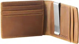 skaard Herren Geldbörse mit Geldklammer aus Rindsleder, Braun, RFID-Schutz