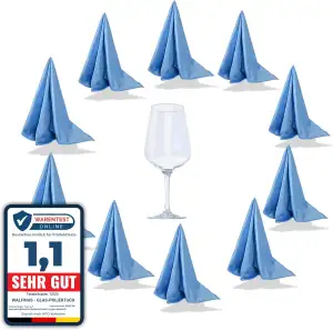 Premium 10er Set Blau Mikrofaser Gläserpoliertuch fusselfreies, streifenfreies, 