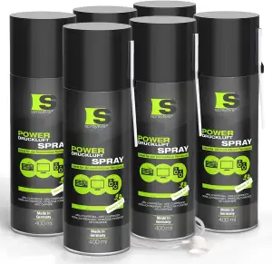 6 x 400ml Spraytive Power Druckluftspray: Mit 10cm + 50cm Sprühverlängerung - Re