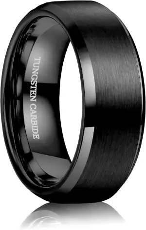 YADOCA Ring Herren Wolfram Ringe für Herren Schwarz/Silber Matt Gebürstet Eherin