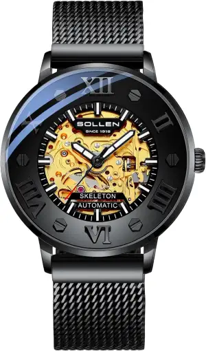 SOLLEN Skelett Uhren Herren Automatik,Minimalistische Automatikuhren Herren mit 