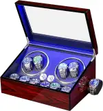 ANWBROAD Uhrenbeweger für Automatikuhren 4 Uhren+6 extra Speicherplätze 4 Drehmodis mit super leisem Mabuchi Luxuriöser Automatik Uhrenbeweger Watch Winder Uhrendreher USB-Aufladung JWW002R