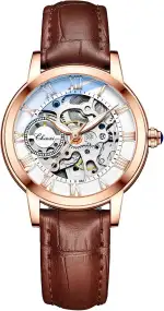 MASTOP Damen-Saphir-Uhren, automatisch, Steampunk, selbstaufziehend, mechanisches Goldarmband, Skelett-Armbanduhr, Lederarmband für Damen, Famale