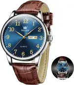 OLEVS Herren Uhren Wasserdicht Lederarmband,Lässig Uhren Herren Großes Zifferblatt,Mode Analog Quarzuhr,Business Kleid Uhren mit Datum