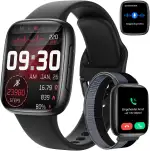 Smartwatch Herren 2 Armbänder mit Telefonfunktion, 1,85″ AMOLED Damen Fitnessuhr Smart Watch 3 ATM Wasserdicht Herzfrequenz, SpO2, Schlaf,100+ Sportmodi Fitness Tracker für Samsung Android & iOS