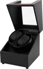 Kalawen Uhrenbeweger 2 Uhren Automatik Uhrenbeweger Box für Automatikuhren USB-Ladekabel Watch Winder PU Leder Uhrengehäuse mit leisem Motor Schwarz