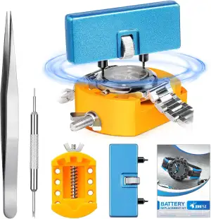 JOREST Uhr Batteriewechsel Werkzeug, Uhrenwerkzeug Gehäuseöffner dient zum Drehen des geöffneten Uhrendeckels, Uhren Gehäusebodenöffner, halterung, Pinzette, Anweisung