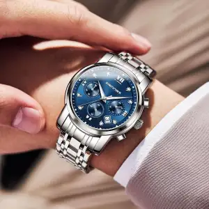 PINDOWS Herrenuhren Luxus Quarz-Analoguhr Datumsanzeige und großem Ziffernblatt 