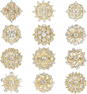 12 Stücke Gold Strass Broschen Kit Brosche Klein Gold Brosche Ausschnitt Verklei