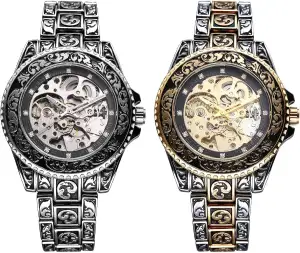 JewelryWe Herrenuhr Vintage Skelett Automatikuhr 36 Stunden Gangreserve Automati