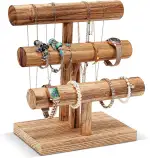 ProCase 3 Etagen T-Form Armbandhalter aus Holz, Abnehmbare Armband Halterung Schmuckhalter Armbänder Display, Vintage Armbandständer Uhrenständer Aufbewahrung für Armreifen Haarklammern Uhren -Natur