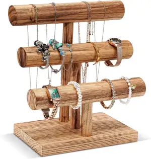 ProCase 3 Etagen T-Form Armbandhalter aus Holz, Abnehmbare Armband Halterung Sch