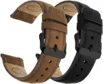 Fullmosa Echtleder Uhrenarmbänder 20mm Schnellwechsel-Armband für Damen & Herren, 2er Set Wechsel Lederarmbänder mit Edelstahl-Verschluss, Kaffe+Schwarz & Schwarz+Schwarz