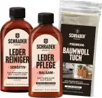SCHRADER Lederpflege Set - Reiniger, Balsam und Poliertuch - farbneutral - Ledermöbel & Lederkleidung 3-teilig - Made in Germany
