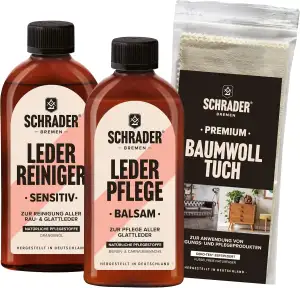SCHRADER Lederpflege Set - Reiniger, Balsam und Poliertuch - farbneutral - Leder