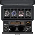 ROTHWELL Uhrenbox aus Leder mit 4 Schlitzen und Aufbewahrungsschublade – Luxus-Uhrengehäuse, Schm...