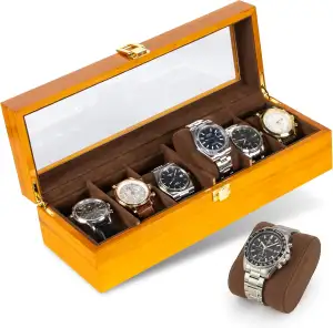 NOVARIUM – Premium Uhrenbox aus massivem Holz mit Echtglas – Edle Uhrenaufbewahrung für Uhren & Schmuck mit flexiblen Trennwänden