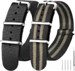EACHE 2er-Pack Nylon-Uhrenarmbänder für Herren, One-Piece Waschbar Military-Uhrenarmband 18 mm 20 mm 22 mm mit silbernem polierten Verschluss