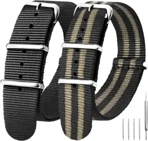 EACHE 2er-Pack Nylon-Uhrenarmbänder für Herren, One-Piece Waschbar Military-Uhre