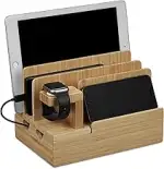 Relaxdays Ladestation, für Apple Watch, Bambus, HxBxT 15 x 21,5 x 15 cm, Handystation, Tablethalt...
