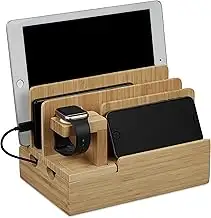 Relaxdays Ladestation, für Apple Watch, Bambus, HxBxT 15 x 21,5 x 15 cm, Handystation, Tablethalt...
